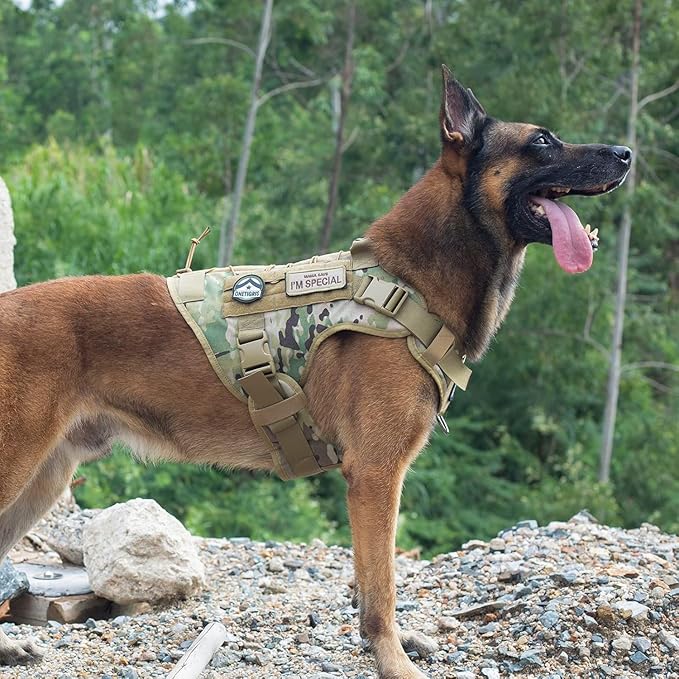 OneTigris Tactical Dog Harness Vest,No-Pull Service Dog Vest with Hook & Loop Panels,Adjustable Dog Vest Harness for Walking Hiking Training(CamoColor,XS)