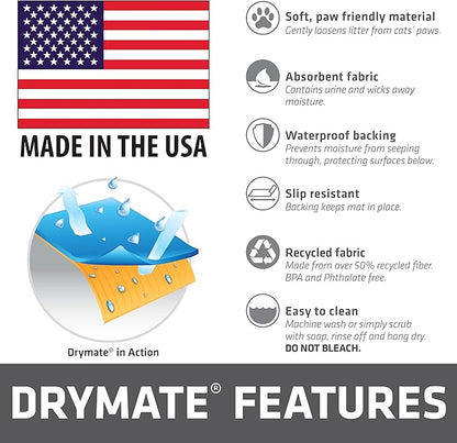 Drymate Cat Litter Box Mat, Litter Trapping Mat, Waterproof, Urine-Proof, Absorbent, Machine Washable, Soft on Paws, Contains Mess, Protects Floors, Kitten Supplies, Brown, 28x36 XL