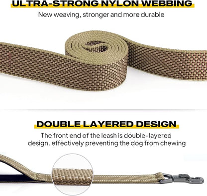 Fida 5 FT Heavy Duty Dog Leash with 2 Comfortable Padded Handles, Traffic Handle & Advanced Easy Snap Hook, Reflective Walking Lead for Large, Medium & Small Breed Dogs, Brown