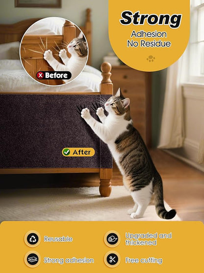 78.7"x15.8" Cat Scratch Mat, Trimmable Self-Adhesive Carpet, DIY Climb Cat Scratcher for Furniture Couch or Wall Protector, Covering Cat Scratching Post Replacement Pads (Brown)