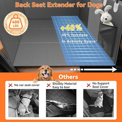 Back Seat Extender for Dogs, Hard Bottom Dog Car Seat Cover for Truck Back Seat, Dog Hammock for Car, Upgraded PU Leather Material, Larger Space, Holds 400lbs