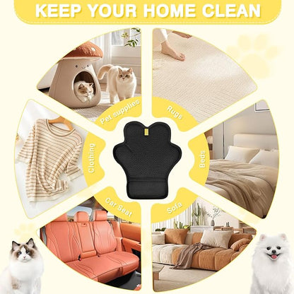 2PCS Pet Hair Removal Glove for Cats and Dogs,Upgrade Reusable Electrostatic Magic Brush Pet Hair Removal Grooming Gloves Tool for Furniture, Bed Sheets,Couch,Clothes,Carpet,Car Seat (2)