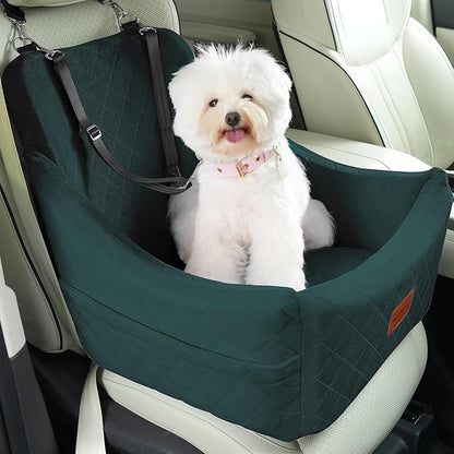 WOOAIDAGG Dog Car Seat for Medium Dogs, Pet Travel Bed with Seat Belt Channel, Fully Detachable and Washable, 3 Straps Easy to Install (Green)