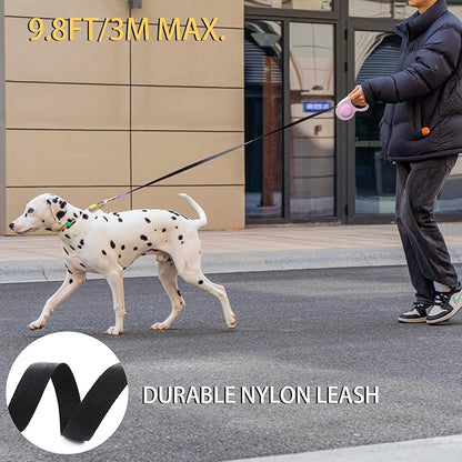 JSXD 360° Tangle-Free Retractable Dog Leash with One-Handed Brake, Pause, Lock, 10 ft Strong Nylon Tape Pet Walking Leash,Suitable for Cats, Small and Medium Dogs up to 66 lbs (Purple, 10 ft)