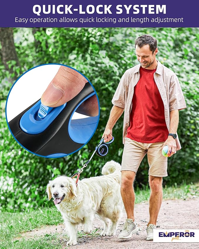 Emperor Pets 26 ft Retractable Dog Leash Large Dogs - Up to 110lbs, Heavy Duty Leash Retractable 26 ft, Dog Leashes for Large Breed Dogs -BL26