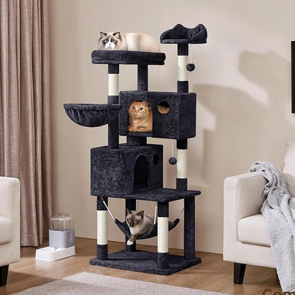 Yaheetech Multil-Level Cat Tree Cat House for Large Cats, 64.5in Cat Tower for Indoor Cats as Modern Activity Center with Scratching Posts & Platform & Perch & Hammock