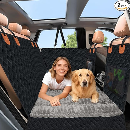 Dog Car Seat Cover Set for Back Seat, Back Seat Cover + Pet Bed Mat Perfect with Mesh Window, Hammock 600D Heavy Duty Scratch Proof Nonslip Durable Soft Back Seat Covers for Cars Trucks and SUVs