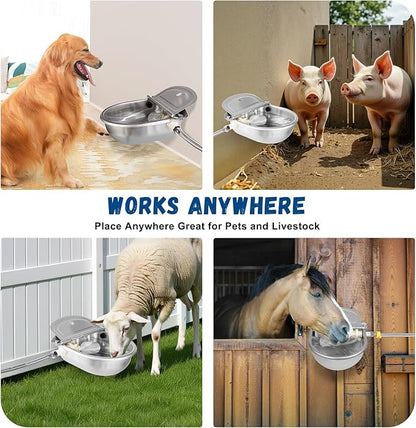 Automatic Water Dispenser for Dogs, Auto Dog Waterer for Outdoor, Stainless Steel Water Bowl Dispenser for Livestock Waterer,Chicken Water System, self Filling Dog Water Bowl Fit 3/4'' GHT Faucet