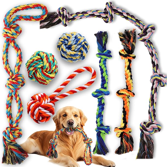 Large Dog Rope Toy for Aggressive Chewers, 7 Pack Rope Toy for Dogs Large Medium Breed Tug of War Indestructible Tough Cotton Pet Chew Toys for Training Teething Tug Toys Puppy Essentials