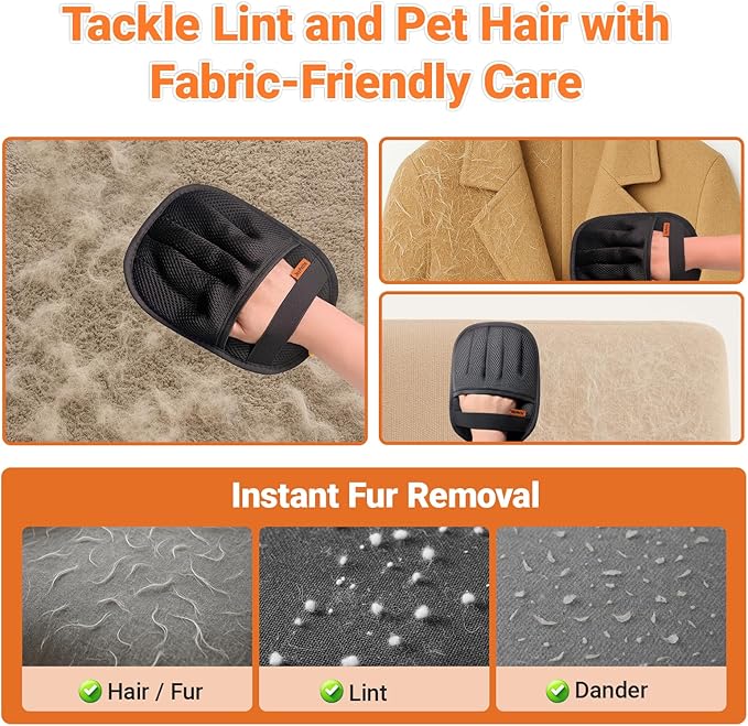 Premium Magic Brush Pet Hair Removal Gloves (3pcs) - Reusable & Washable 5-Finger Design for Furniture, Car Seats, Carpet, Laundry - for Surfaces, Not Pet Grooming