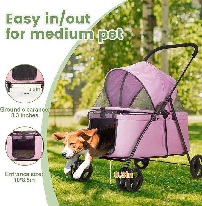 20% Larger Capacity, Wedyvko Dog Stroller for Medium/Small Pets w/Dog Poop Bags & Dispenser, Storage Pouch, Zipperless, Entry in/Out Easy, Max Load 55 lbs