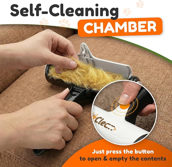 FurClean Pet Hair Removal Roller - Electrostatic Absorption Reusable Lint Rollers for Pet Hair - Cleaning Tool for Furniture, Couch and Carpet - Large Storage Compartment with Easy Disposal