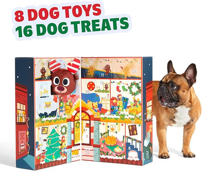 Barkbox Dog Advent Calendar – Holiday Gift Box with 8 Festive Plush Dog Toys & 16 Bakery-Style Treats – Squeaky, Fluffy & Crunchy Surprises for Small to Large Dogs