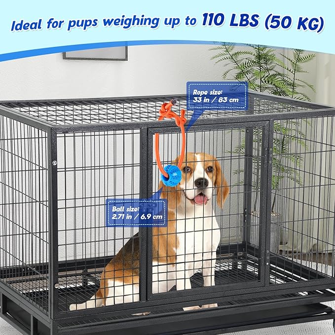 Engaging Chew Toys for Dogs - Puppy Crate Training Aids, Puzzle Treat Dispenser with Rope Ball for Reducing Stress and Anxiety, Compatible with Peanut Butter Treats (Blue)