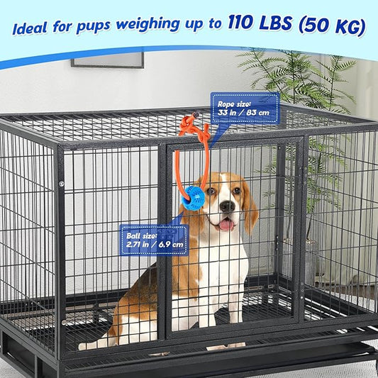 Engaging Chew Toys for Dogs - Puppy Crate Training Aids, Puzzle Treat Dispenser with Rope Ball for Reducing Stress and Anxiety, Compatible with Peanut Butter Treats (Blue)