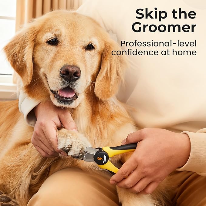 LED Dog Nail Clippers with Light, Trimmers with Protective Guard, Quick Sensor, Safety Lock and Nail File - Suitable for Large and Small Dogs & Cats (Yellow, LED)
