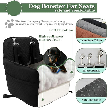 Dog Car Seat for Small/Medium Dogs,2 Adjustable Seat Belt,Memory Foam with Soft Fabric Pets Travel Car Bed with Non-Slip Bottom,Easily Installed in Front and Back Seats,Removable and Washable(H-Black