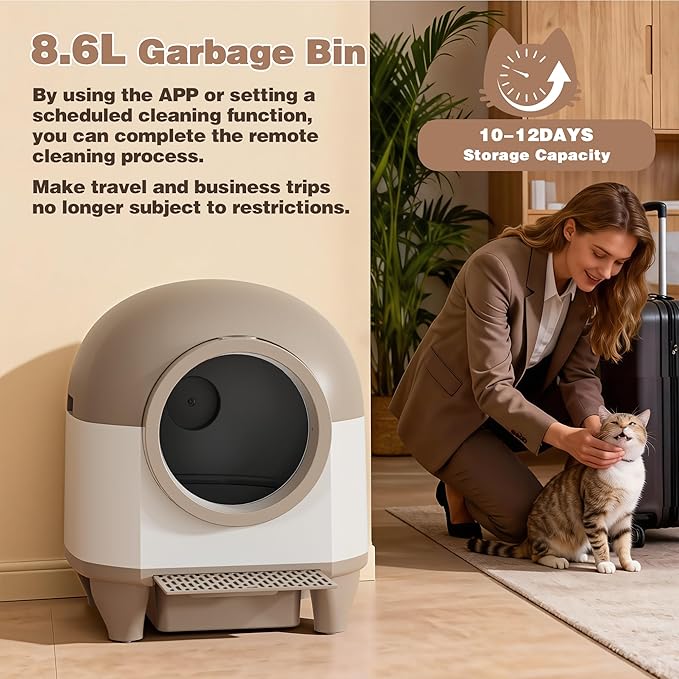 Greesum UltraSmart AutoClean Litter Box - 90L Large Capacity for Multi-Cat Households with Safeguard Tech, APP Control, Odor-Free Design & Mat/1 Roll Litter Bag