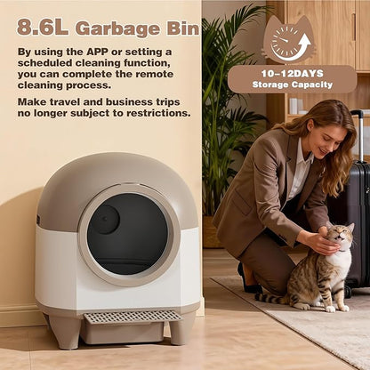 Greesum UltraSmart AutoClean Litter Box - 90L Large Capacity for Multi-Cat Households with Safeguard Tech, APP Control, Odor-Free Design & Mat/1 Roll Litter Bag