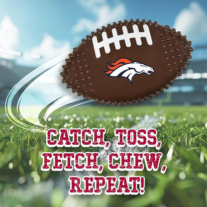 NFL Denver Broncos Mega- Chew Hard Nylon Bacon-Flavored Dog Bone Football Chew Toy Interactive Tasty Fun Dog Chewy Toys Indestructible Strong Durable Tough Pet Biting Playtoy for Aggressive Chewers