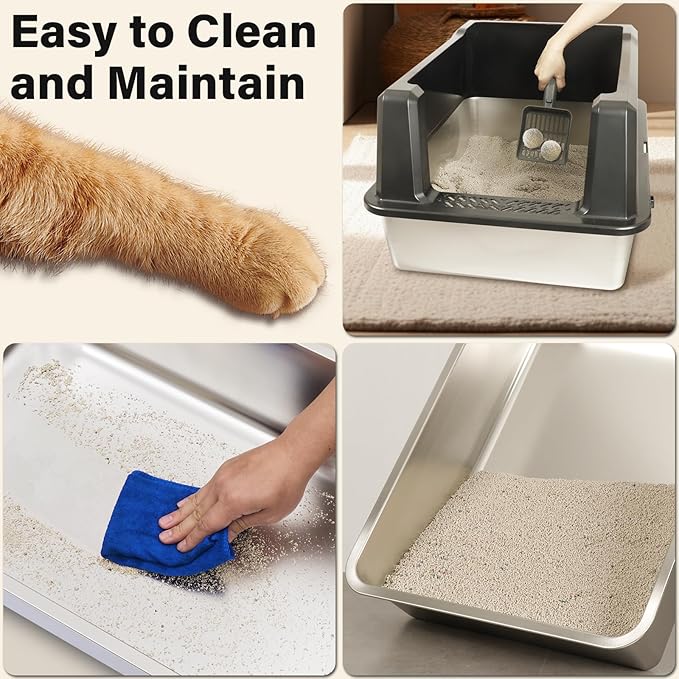 XXXL Stainless Steel Litter Box with Lid, Jumbo 28"x20"x14" Metal Litter Box with High Sides, Cat Litterbox Extra Large for Big Kitty, Multiple Cats, Never Absorbs Odors, Non-Stick