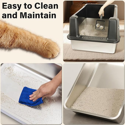 XXXL Stainless Steel Litter Box with Lid, Jumbo 28"x20"x14" Metal Litter Box with High Sides, Cat Litterbox Extra Large for Big Kitty, Multiple Cats, Never Absorbs Odors, Non-Stick