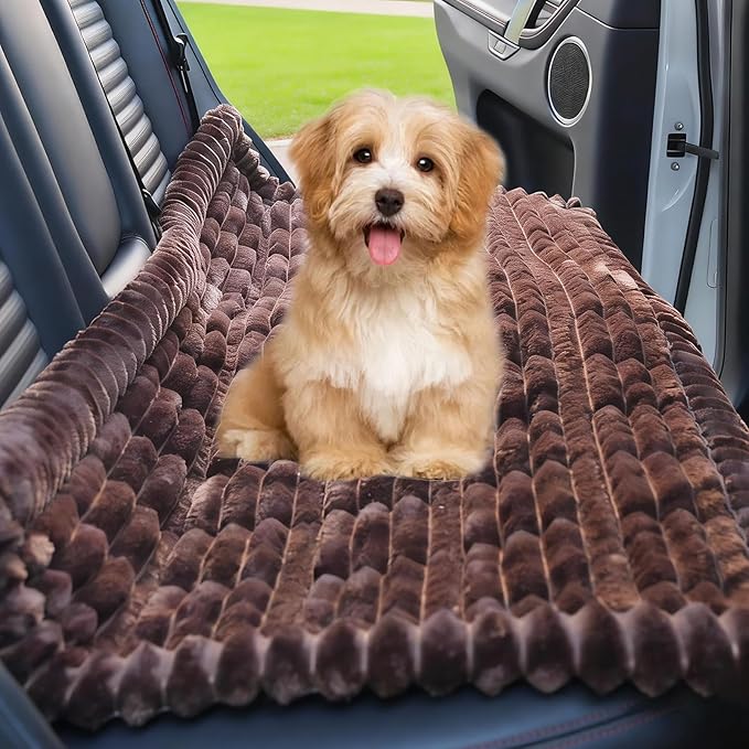 Waterproof Backseat Pet Bed Mat,Soft Plush Pet Seat Cover, Thickened Backseat Dog Bed Mat, Washable & Non-Slip Travel Pet Mat for Small Medium Dogs, Fits Car, Truck & SUV