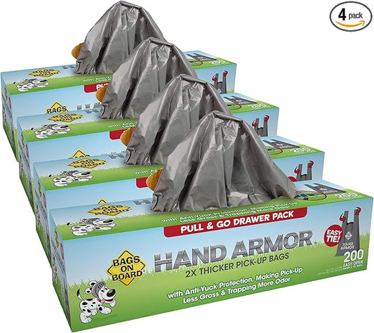 Bags on Board Dog PoopBags - Extra Thick Waste PickupBags with Easy Tie Handles - Easy Dispensing Drawer Pack - 200 Count (Pack of 4)