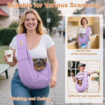 Tomkas Small Dog Sling Carrier - Zipper Pocket & Adjustable Strap - for 3-10 lbs Pets(Light Purple)