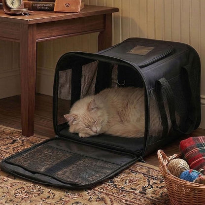 Cat Carrier Airline Approved, Soft-Sided Dog Carrier with Inner Safety Leash, Pet Transport Carrier for Small-Medium Cats Puppies up to 15 Lbs, Collapsible Travel Kitten Carrier Bag -BlackM