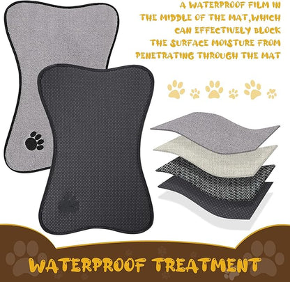 Breling Dog Mat for Food and Water 2 Pieces Bone Shape Non-Slip Pet Feeding Mat for Under Dog Bowls Embroidered Microfiber Pet Bowl Water Absorbent Feeding Supplies, 2 Colors