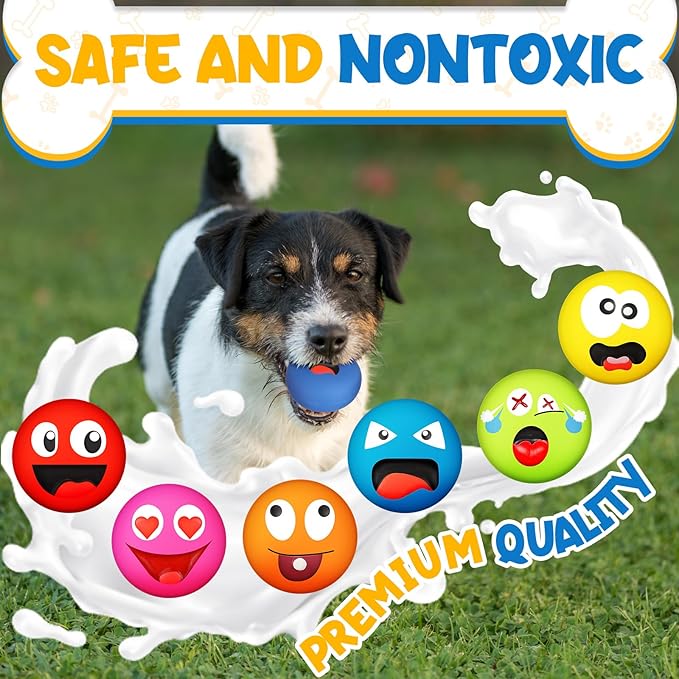 Hungdao 24 Pcs Dog Squeaky Toys for Small Breeds Face Soft Latex Rubber Squeaky Dog Balls Bulk Fetch Play Balls Puppy Toys for Mini Small Breeds Pet Teething Training Interactive