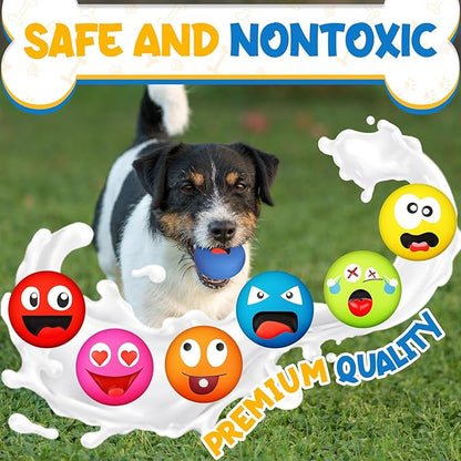 Hungdao 24 Pcs Dog Squeaky Toys for Small Breeds Face Soft Latex Rubber Squeaky Dog Balls Bulk Fetch Play Balls Puppy Toys for Mini Small Breeds Pet Teething Training Interactive