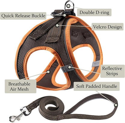 Dog Harness with Leash Set, No Pull Adjustable Reflective Step-in Puppy Pet Vest Harnesses for Small Medium Large Dogs and Cats,Brown S