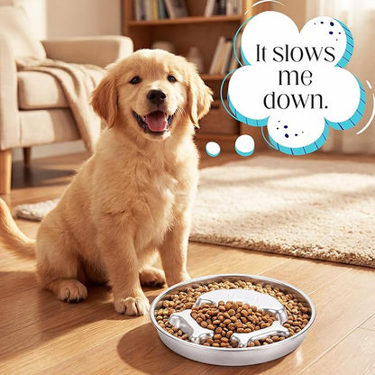 2-Cup Dual Sided Slow Feeder Dog Bowl - Stainless Steel Bowl for Small Medium Puppies, Food-Grade, Dishwasher Safe, Slow Eating for Healthy Pet Digestion