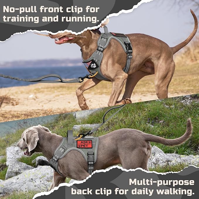 rabbitgoo Tactical Dog Harness for Large Dogs, No Pull Military Service Vest with Handle & Molle, Easy Control for Training Walking, Adjustable Reflective Straps, Dark Grey, XL
