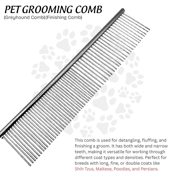 Metal Comb for Dogs & Cats, Professional Pet Grooming Comb Removing Tangles, Mats Loose Hair, Stainless Steel Grooming Tool for Dogs, Cats, Puppies Kittens, Safe Comfortable Pet Brush Alternative