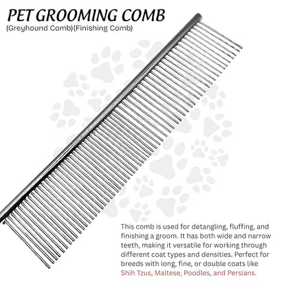 Metal Comb for Dogs & Cats, Professional Pet Grooming Comb Removing Tangles, Mats Loose Hair, Stainless Steel Grooming Tool for Dogs, Cats, Puppies Kittens, Safe Comfortable Pet Brush Alternative