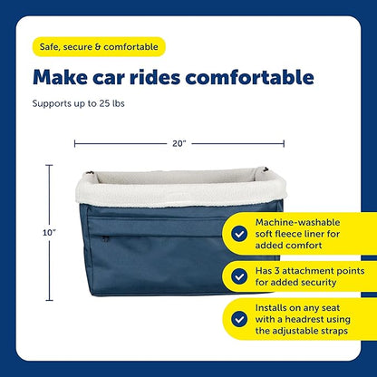 PetSafe Happy Ride Booster Seat for Dogs - Open Road Comfort - Safe Tether System - Zipper Pouch Dog Seat - Machine Washable Fleece Liner - Easy Install Design - Navy - Up to 25 lb
