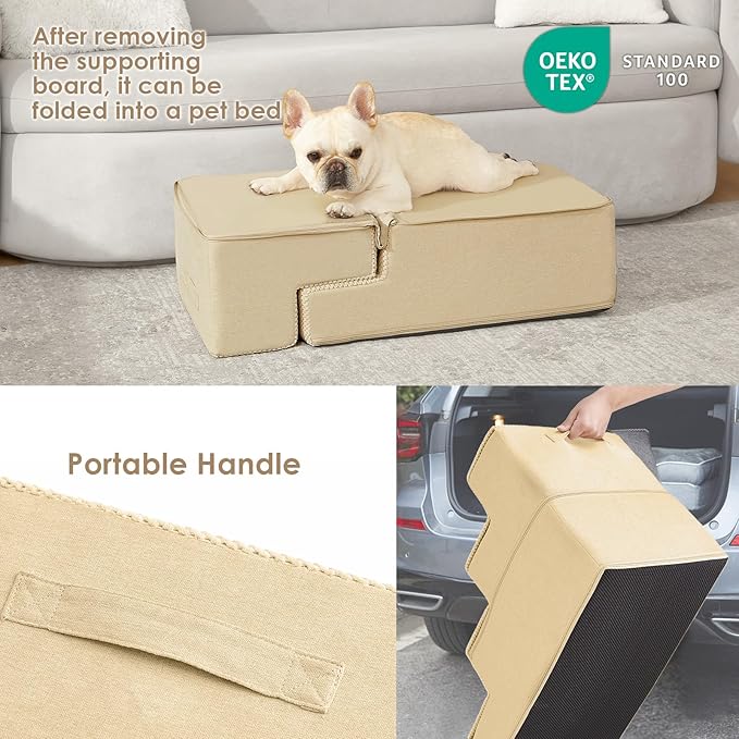 EHEYCIGA Dog Stairs for Bed 18" H, 4-Step Dog Steps for High Bed, Pet Steps for Small Dogs and Cats, Non-Slip Balanced Pet Ramp Indoor, Graige