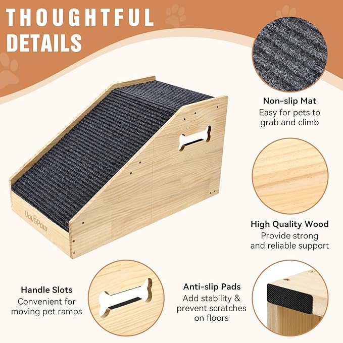 Dog Ramps for Small Dogs, Dog Steps for Couch with Non-slip Cover and Pads, Gentle Slope Ramp for Dogs to Get on Bed, Couch, Patio, Window Sill, Car, Easy up and down Pet Ramps for Puppy, Cats
