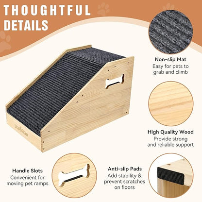 Dog Ramps for Small Dogs, Dog Steps for Couch with Non-slip Cover and Pads, Gentle Slope Ramp for Dogs to Get on Bed, Couch, Patio, Window Sill, Car, Easy up and down Pet Ramps for Puppy, Cats