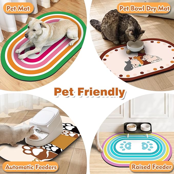 Cat Food Mat 24''x16'', Absorbent Cat Mats for Food and Water, Non-Slip Rubber Mat for Cats Bowls, Easy Store Pet Food Placemat, Mats for Under Cats Food Bowls, Fit with Kitchen, Living Room