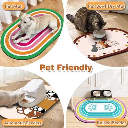 Cat Food Mat 24''x16'', Absorbent Cat Mats for Food and Water, Non-Slip Rubber Mat for Cats Bowls, Easy Store Pet Food Placemat, Mats for Under Cats Food Bowls, Fit with Kitchen, Living Room