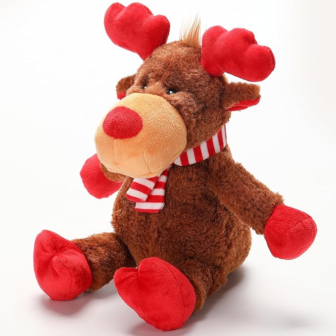 Christmas Dog Toys, Squeaky Dog Toys with Crinkle Paper, Plush Reindeer Toys, Interactive Stuffed Chew Toys, Gifts for Puppy, Small, Medium, Large Dogs