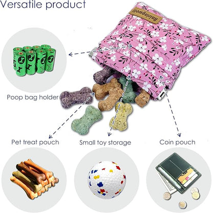 Raisingwell Dog Treat Pouch, Small Cotton Pocket Sized Training Holder, Hand Free Walking Fanny Bag with Carabiner, Self-Closing Pet Feed Snack Reward, Behavior Aids for Puppy Travel or Outdoor Use