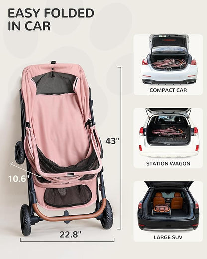 Dog Stroller for Large & Medium Dogs (20–132 lbs), Pet Stroller for 2 Small Dogs, Extra Large Heavy Duty, Foldable & Ventilated, Pink or Navy