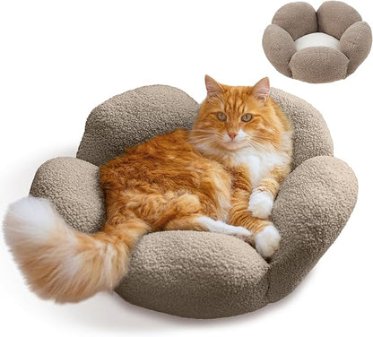 Catstages Purrfect Petals Flower Cat Bed with Plush Support and Raised Sides, Tan, 21 in - Secure, Soft, Comfortable Bed for Cats and Kittens