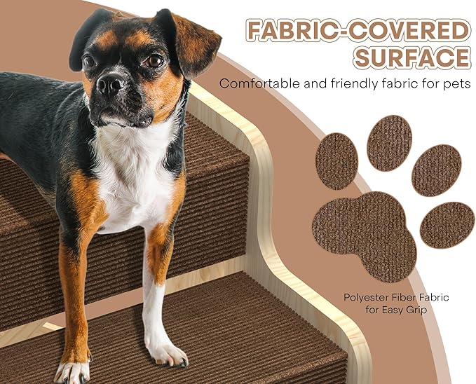 Dog Stairs for Small Dogs, 3-Step Wooden Dog Ramp for Bed, Couch & Car, Non-Slip Pet Stairs for Small Old Short-Legged Puppy & Cat, Indoor Pet Steps with X-Brace Support