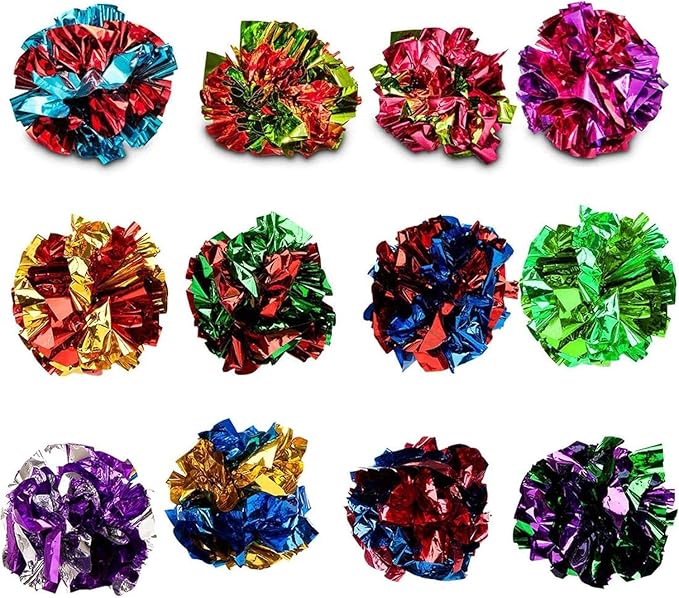 SunGrow Cat Crinkle Balls, 1.5-2 Inches, Lightweight, Ideal for Kittens and Adult Cats, Multicolor, 12 Pcs per Pack